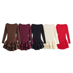 Robes décontractées pour femmes, nouvelle collection, coupe ajustée, manches longues, col rond, ourlet à volants, tendance - Product Image 6