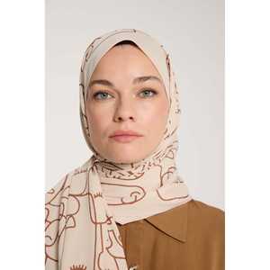 Pañuelo de Seda de Tono Puro con Diseño Marginal en Beige y Marrón - Product Image 3