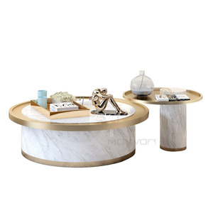 Wholesale European Style Modern Design Artificial Marble Paper With Stainless Steel Frame Coffee Table Set Living Room <strong>Furniture</strong> - Product Image 2
