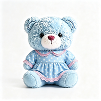 En gros, Ours en peluche doux bleu ciel, adorable et moelleux, avec tenue à col fleuri
