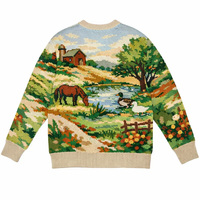 Pull personnalisé avec logo OEM pour homme, motif jacquard, tricot d'hiver, pull décontracté en coton, col rond personnalisé