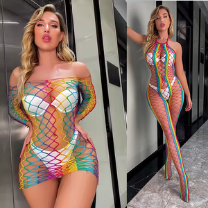 2023 chaud arc-en-ciel couleur body femmes Sexy Lingerie résilles été vacances tenue creux pure bas - Product Image 1