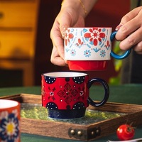 Cadeau pour la fête des mères, vente en gros, ensemble de tasses à café en céramique à motif floral, tasse à thé en porcelaine, ensemble de tasses à café empilables en céramique avec support
