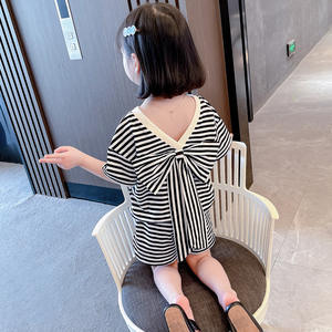 Setelan baju anak perempuan musim panas 2025, baju anak perempuan motif garis-garis, setelan celana pendek 2 potong - Product Image 2