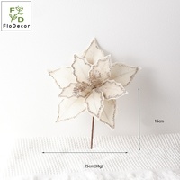 Hochwertiger Künstlicher Samtstoff Weiß Rot Weihnachtsglitzer Perlenblume Handgefertigt für Hochzeit Weihnachtsbaum Heimdekoration