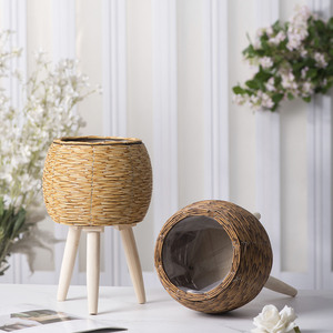 Rattan Woven Flower <b>Pot</b> Round Freestanding Desktop Plant <b>Stand</b> Large Size Decorative Storage Container - Product Image 3