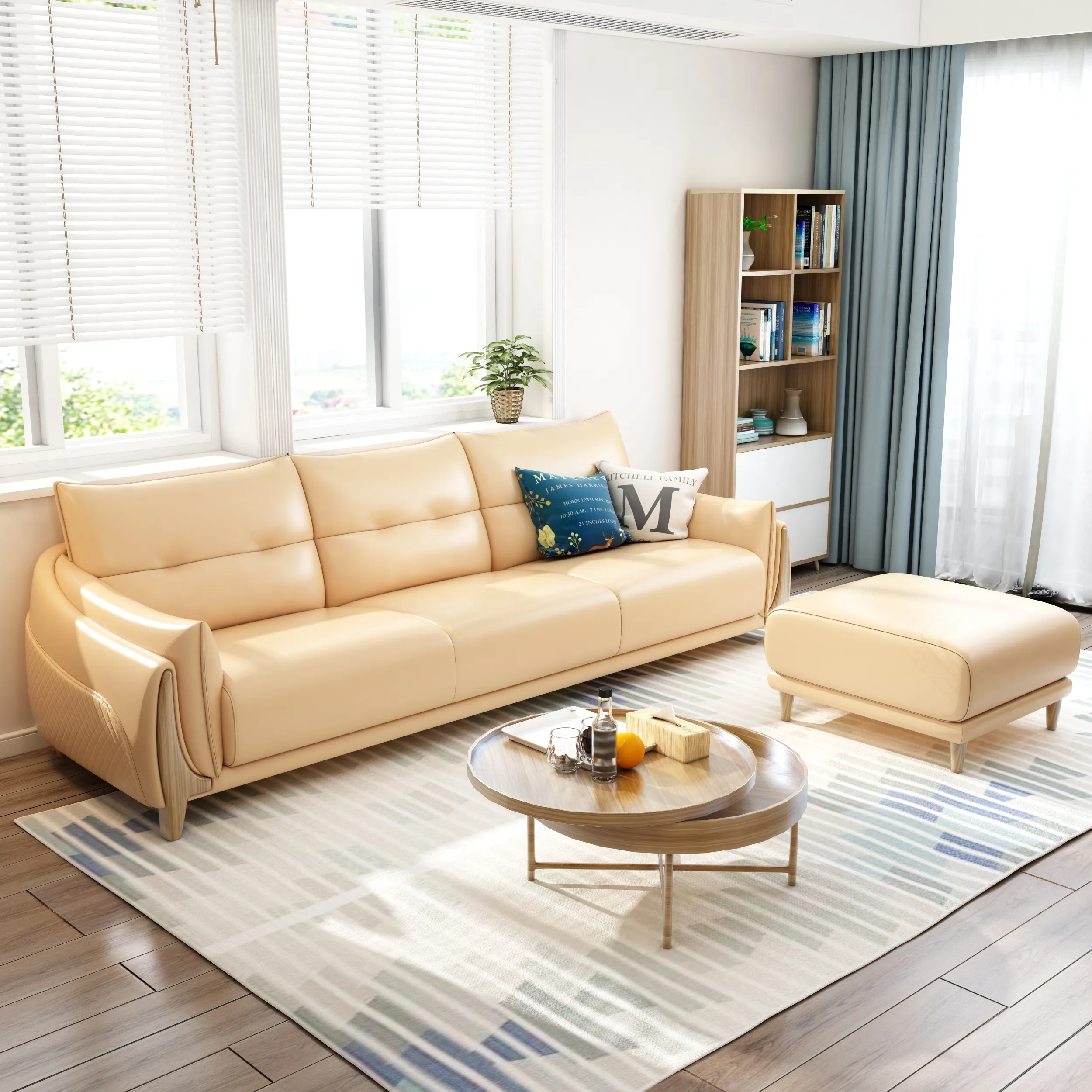 कमरे में रहने वाले नॉर्डिक शैली सोफा सेट आधुनिक घर फर्नीचर Chesterfield 3 सीट सोफे चमड़े के कोने सोफे के साथ ठोस लकड़ी के पैर