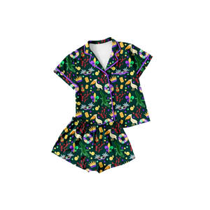 Conjuntos de Pijamas Familiares al por Mayor, Estampado de Mardi Gras, Manga Corta, Botones, Top y Pantalones Cortos para Mamá e Hija - Product Image 3