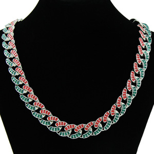Collar de Cadena Geométrica Verde y Roja Estilo Hiphop Personalizado, Cadena Cubana, Collares de Aleación Chapados en Oro para Hombre, Joyería de Moda - Product Image 2