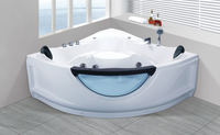 Baignoire Balnéo d'Angle Moderne en Acrylique pour 2 Personnes avec Fenêtre en Verre, Autoportante, 16 Jets – Idéale Appartement, Hôtel, Villa