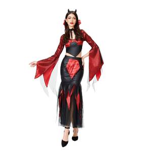 Costume de Reine Vampire d'Halloween pour Femmes, Robe Longue Gothique Sexy Rouge et Noire en Polyester, Tenue de Cosplay pour Fête et Spectacle Scénique MS - Product Image 5