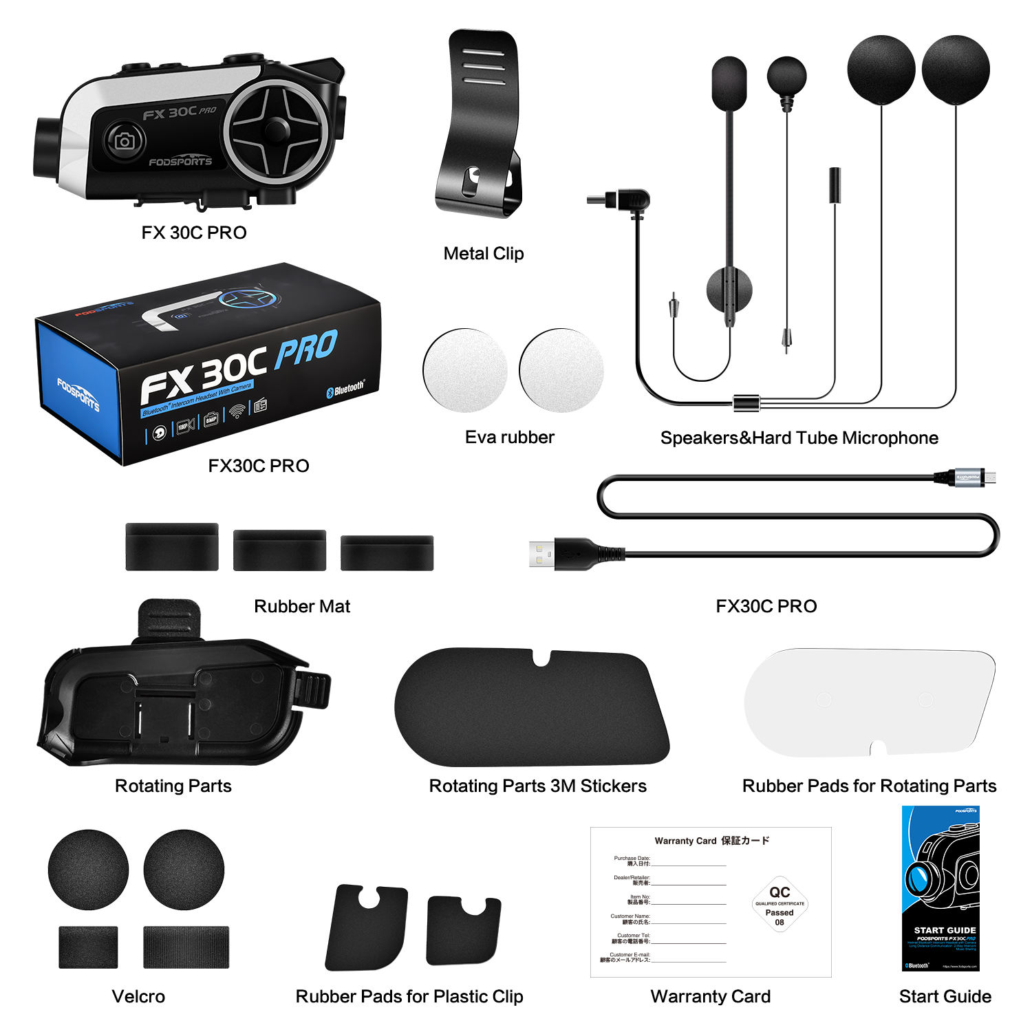 FODSPORTS FX30C PRO Motorcycle Bluetooth Headset with Camera