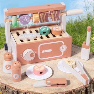 Ensemble de cuisine en bois pour enfants avec brochettes de barbecue simulées pour garçons et filles de 4 à 6 ans, jouet éducatif - Product Image 1