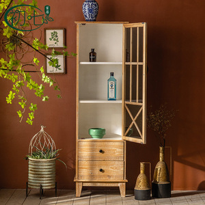 American Retro Style <b>Glass</b> Door Display Cabinet Multi Layer Storage <b>Sideboard</b> For Living Room Entryway Cabinet - Product Image 3