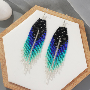 Bijoux bohèmes faits à la main pour femmes mode BOHO lune étoile conception goutte frangée gland Miyuki graines de riz perles boucles d'oreilles - Product Image 4