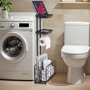 Portarrollos de Papel Higiénico Metálico Independiente con Estante de Almacenamiento para Teléfono, Tablet, Revistas y Dispensador de Rollo de Reserva - Product Image 4