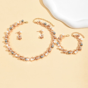 Juego de Joyería de Lujo con Collar, Aretes y Pulsera de Perlas, Tres Piezas, para Mujer, Moda, Alta Gama, para Novia, Boda - Product Image 4