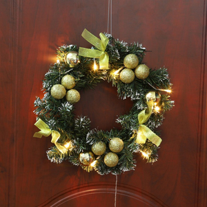 Guirlande lumineuse LED pour Noël, couronne de porte d'entrée décorative avec pommes de pin artificielles, baies et fleurs - Product Image 2