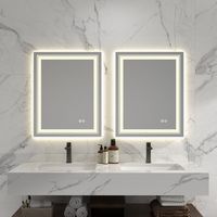Miroir de salle de bain moderne anti-buée rectangulaire sans cadre, mural, éclairé par LED, avec écran tactile