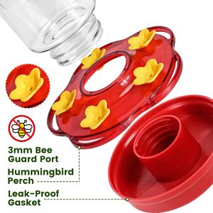 Mangiatoie per Colibrì in Plastica da Esterno, Appendibili, Anti-Anti-Ape, Rosse, con 5 Porte di Alimentazione e Posatoi - Product Image 3