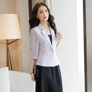 White Three Quarter Sleeve Blazer Women Fitted Waist Elegant Ol Style Suit Set Spring Summer 2026 - Product Image 3