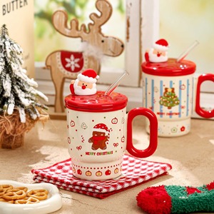 Mug de voyage en céramique 400 ml à motif de Noël original avec couvercle et paille en verre – Écologique, réutilisable, idéal comme cadeau - Product Image 1