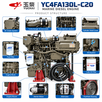 Moteur diesel marin Yuchai série YC4FA YC4FA130L-C20 95 kW 130 ch 3100 tr/min 4 cylindres pour bateau rapide et navire commercial