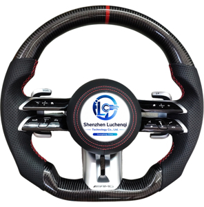 Volante de Fibra de Carbono Real Estilo OEM con Empuñadura Forrada en Cuero Compatible con <span class=keywords><strong>Mercedes</strong></span> AMG C <span class=keywords><strong>E</strong></span> G CLA CLS, Instalación sin Cortes - Product Image 4