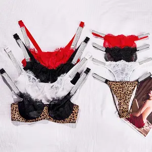 Conjunto de sujetador y bragas de encaje, ropa interior Sexy fina, romántica, francesa, sin aros, Copa triangular transparente