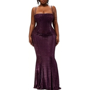 Women's Sequin Grid Maxi Dress <b>Spaghetti</b> <b>Strap</b> Bodycon Formal Evening Gown Dresses Fashion - Product Image 3