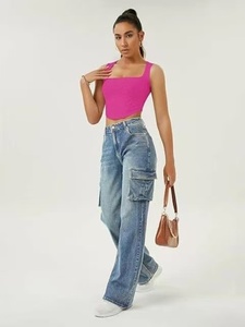 Jeans Cargo da <span class=keywords><strong>Donna</strong></span> a Gamba Larga, Lavaggio Chiaro, Multi Tasche, Vestibilità Comoda, <span class=keywords><strong>Pantaloni</strong></span> in Denim per Streetwear e Uso Quotidiano - Product Image 3