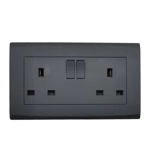 2023 New Design Multifunctional British Standard Custom Color Power 2 Gang Universal Black Wall Switch Socket Outlet With Neon