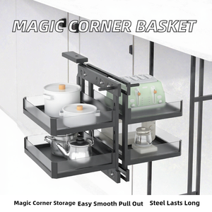 Cesta Esquinera Mágica con Estante de Cristal, Organizador Extraíble para Armario y Despensa de Cocina - Product Image 2
