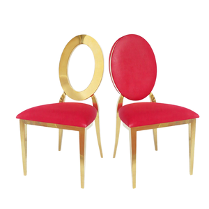 Chaise <span class=keywords><strong>de</strong></span> banquet empilable <span class=keywords><strong>de</strong></span> luxe Washington Oz Plus en acier inoxydable doré avec dossier circulaire pour location événementielle - Product Image 1