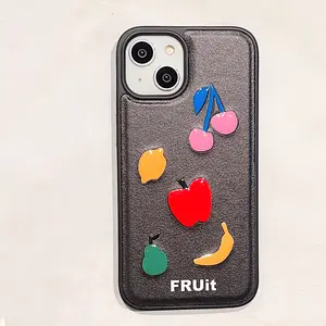 Sevimli 3D meyve şekilli telefon iPhone kılıfları kılıfları ile meyve tasarım deri cilt telefonu iPhone için kılıf 12 13 14 15 Pro Max