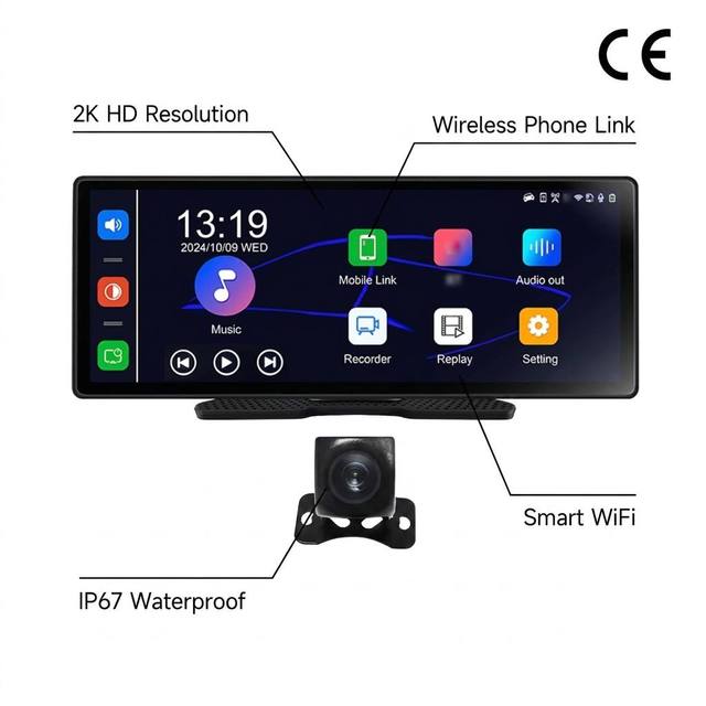 9.3 Inch Portable Wireless Carplay Touch Screen Front Rear Dash Mount Car Multimedia Display Support Carplay Android Auto FM