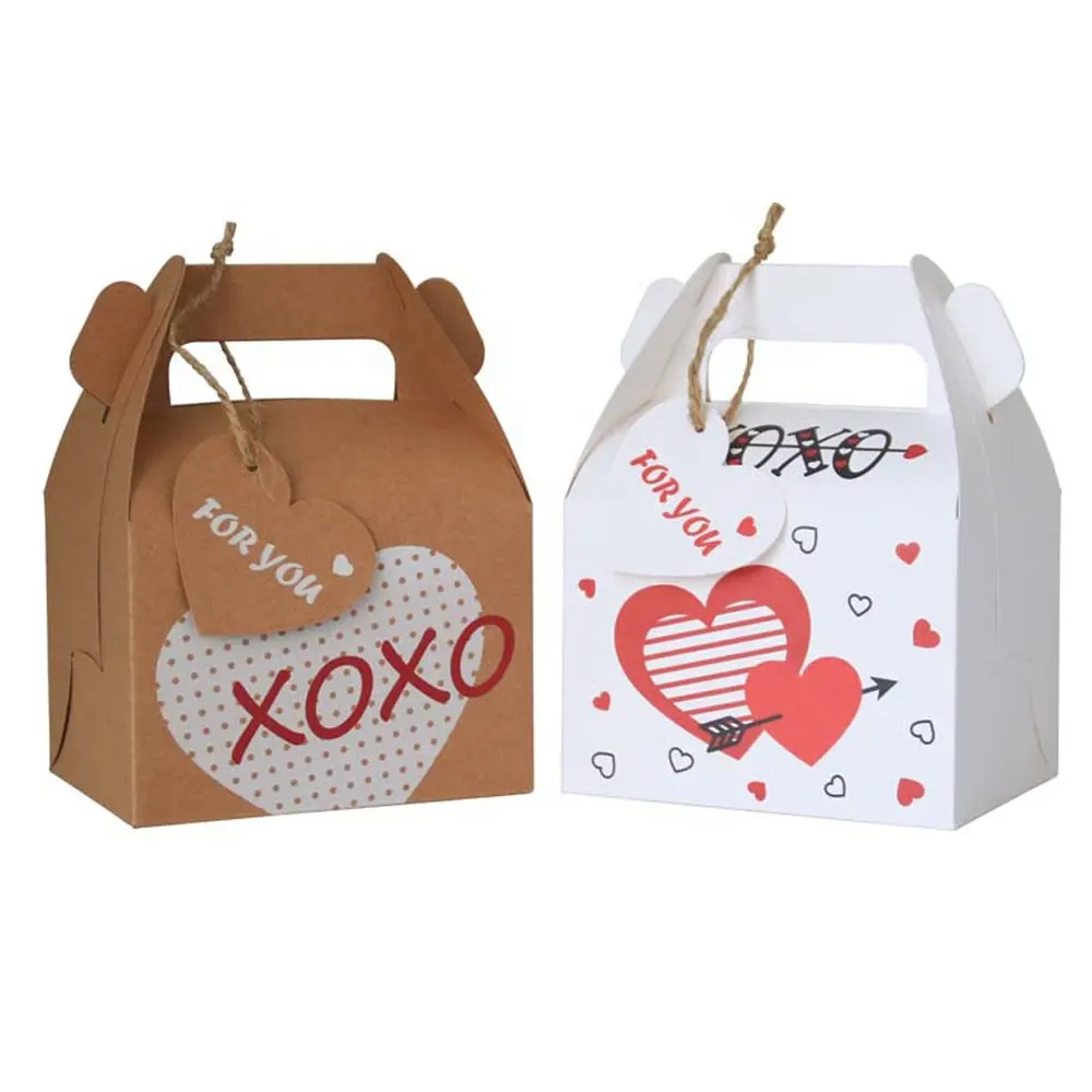 Handvat Papieren Doos Cadeau Cupcake Zoete Snoep Verpakking Dozen Voor Valentines Valentijnsdag Party Decor