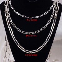 Plusieurs tailles de chaîne de trombone en argent sterling S925 Chaîne de câble plate allongée pour la fabrication de bijoux de collier permanent unisexe