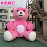 Grande mascotte gonflable en tissu pelucheux rose en forme d'ours de dessin animé, statue d'ours mignonne gonflable personnalisée avec logo pour la publicité extérieure