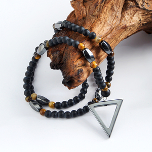 Moda mujer hematita ojos de tigre raya negra collar de piedras preciosas collar con colgante Druzy ovalado - Product Image 1