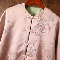 Neue Chinesische Brokat-Jacquard-Seidenjacke mit Stickerei und Knopfleiste, Traditionelle Damenbluse