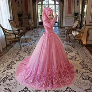 Robe de <span class=keywords><strong>mariée</strong></span> musulmane arabe 2025, Gelinlik turque, robe de bal en dentelle appliquée, robe de <span class=keywords><strong>mariée</strong></span> islamique, <span class=keywords><strong>hijab</strong></span>, manches longues, col haut, robes de <span class=keywords><strong>mariée</strong></span> - Product Image 3