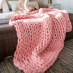 Puffy Fine Custom Plain Plaid Decke Garn Fingers ch laufe Chenille Chunky Knit Chenille Throw Blanket