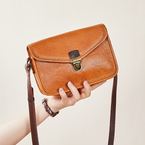 Vegetable Tanned Leather Small Shoulder <b>Bag</b> Crossbody Envelope Style Genuine Leather Women's Handbag Retro Vintage Spring Summer - Product Image 3