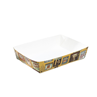 Barquettes alimentaires jetables en papier imprimées sur mesure, revêtement PE, anti-graisse, anti-fuite, paniers de service pour snacks, conteneurs pour camions de restauration rapide