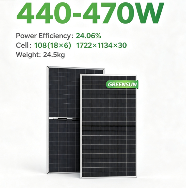 Greensun 440W 450W 460W 470W Mono Solar Panel 108 Cells 24.06% High Efficiency Home PV Module for Residential Solar System