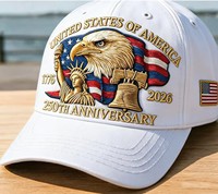Gorra de Béisbol Bordada con el Logotipo del 250 Aniversario de los Estados Unidos, Ajustable, Unisex, de Sarga, con Parche de Águila y Bandera