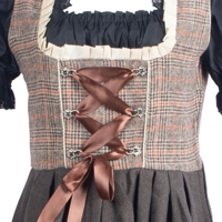 Robe Dirndl Traditionnelle pour Femme de Qualité Supérieure, Style Tablier en Tweed à Carreaux, Manches Courtes, Col Carré, Longueur Mini, Idéale pour les Célébrations et les Vacances