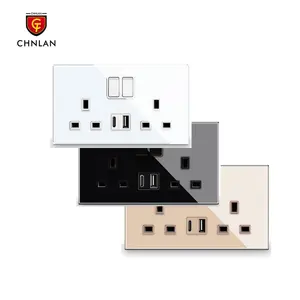 UK Standard 240v Normal Verre Trempé Prise Murale Or Noir Double Électrique USB Type C Prise Murale 13A