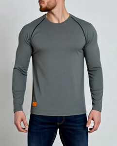 Durable Windproof Solid Knitted Sporty Blank Men's Spandex Polyester Neck <b>Long</b> Sleeve T-Shirt Anti-Abrasion Anti-UV Breathable - Product Image 2